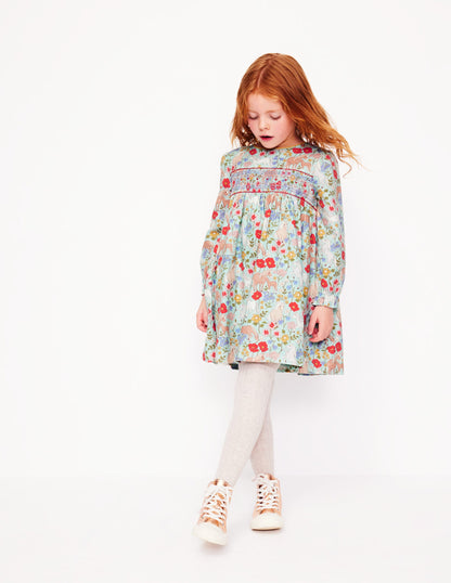 Bess Cosy Smocked Dress -Blue Frost Pony Floral