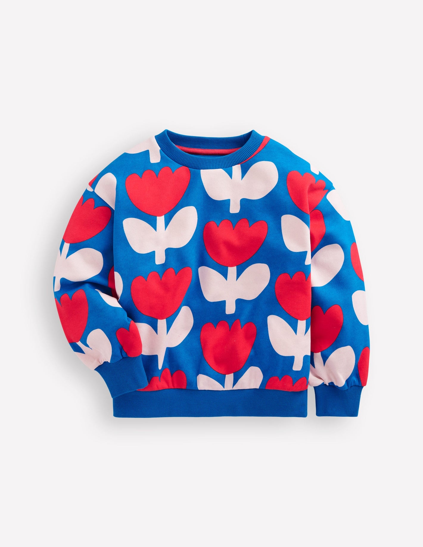 Printed Relaxed Sweatshirt-Kingfisher Blue Bold Floral