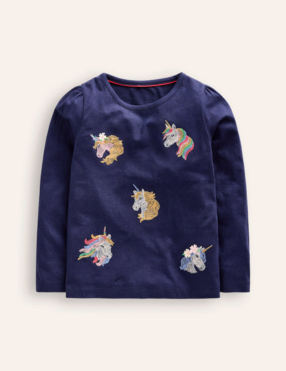 Superstitch Puff Sleeve Top -Starboard Blue Unicorns