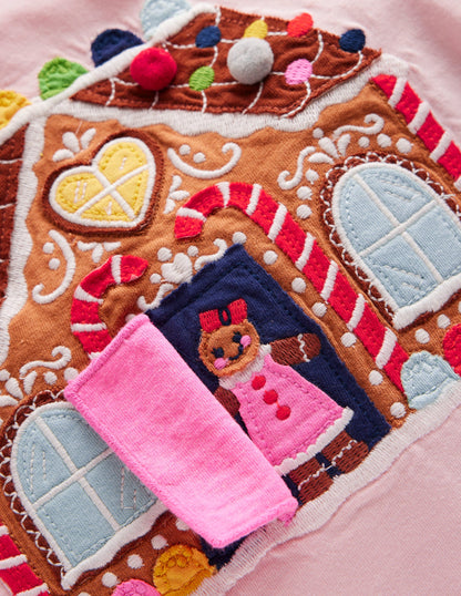 Lift The Flap T-Shirt -Chalk Pink Gingerbread House