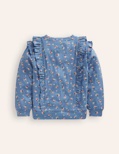 Frill Printed Sweatshirt-Bluejay Floral Bouquet