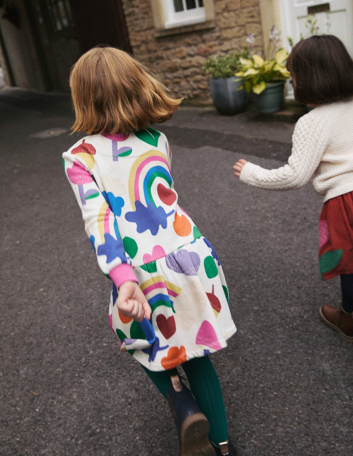 Cosy Printed Sweatshirt Dress-Multi Rainbow Collage