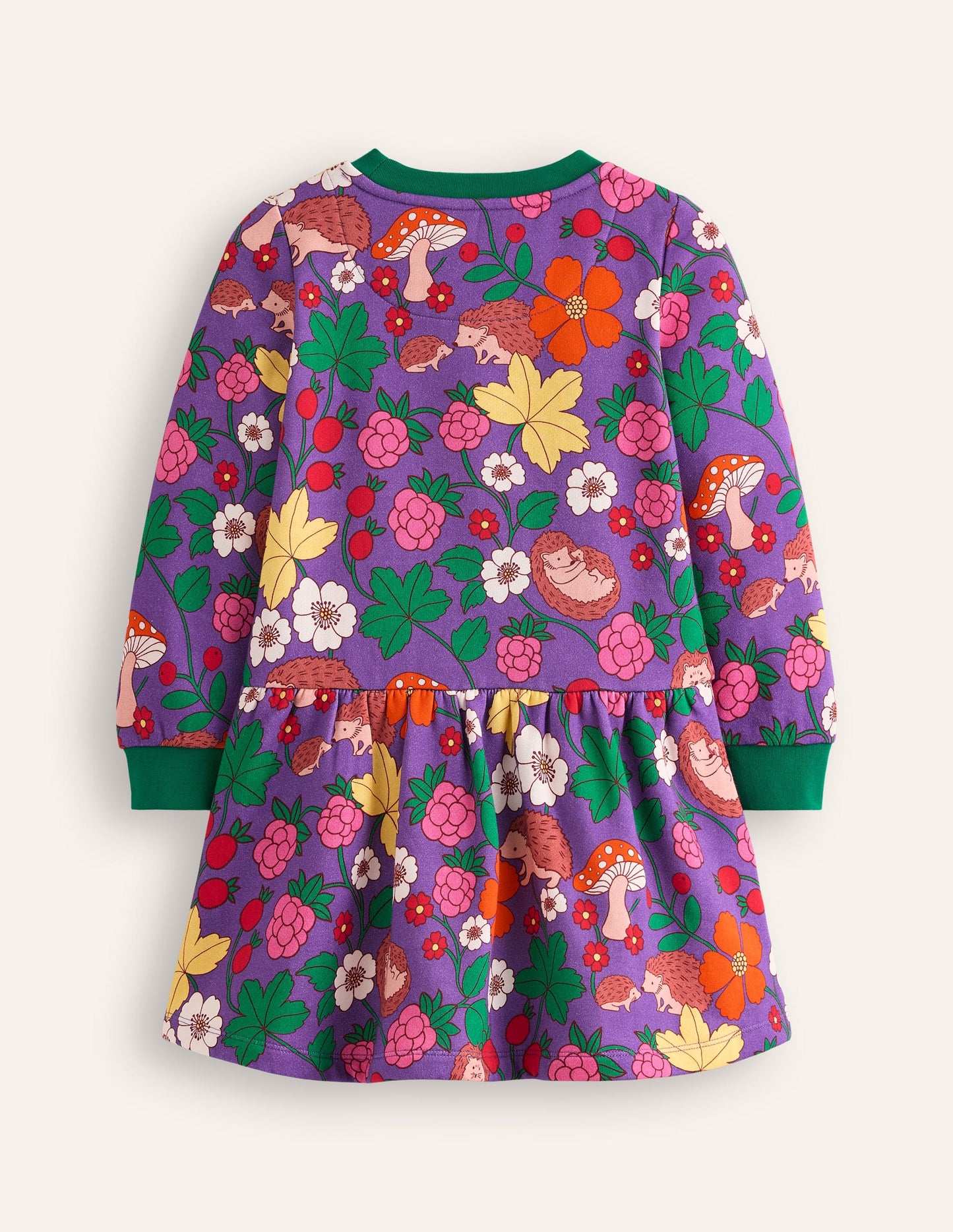 Cosy Printed Sweatshirt Dress-Pansy Purple Hedgehogs