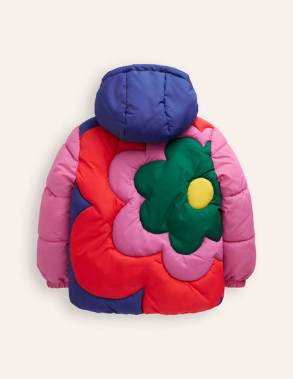 Fun Padded Coat-Colourblock Flower