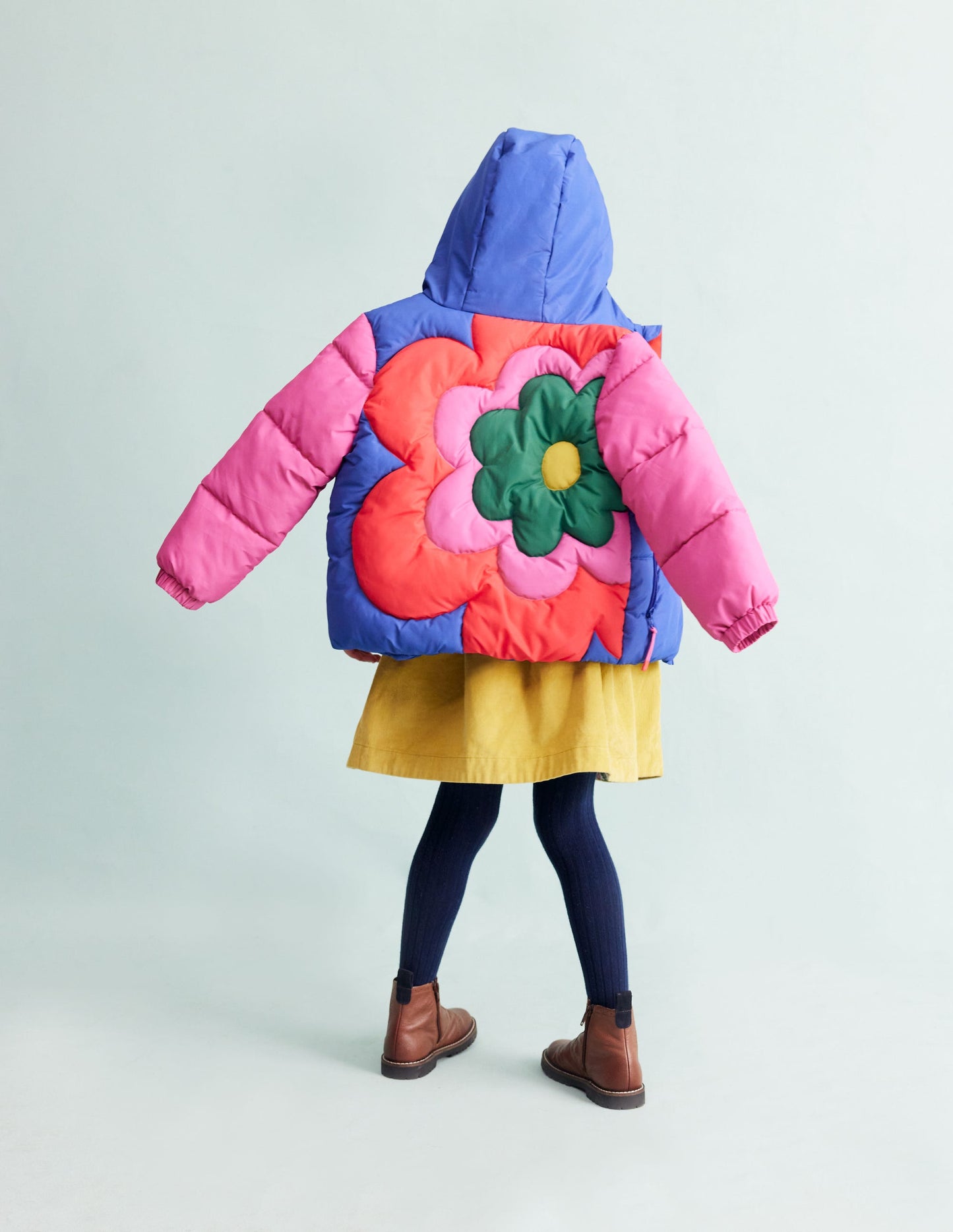 Fun Padded Coat-Colourblock Flower