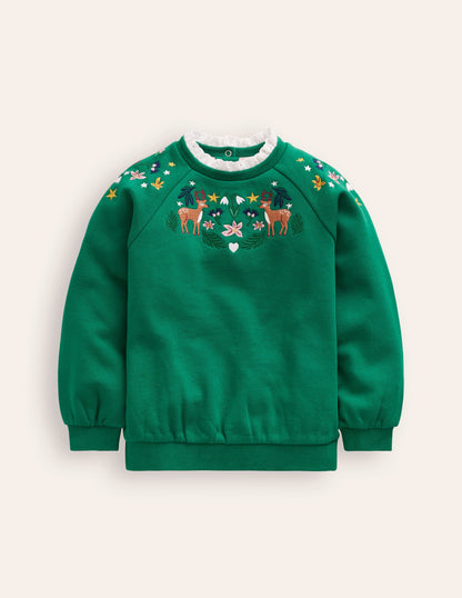 Embroidered Sweat -Jewel Green