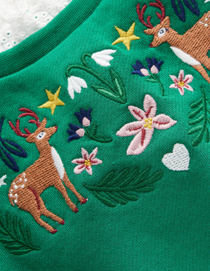 Embroidered Sweat -Jewel Green