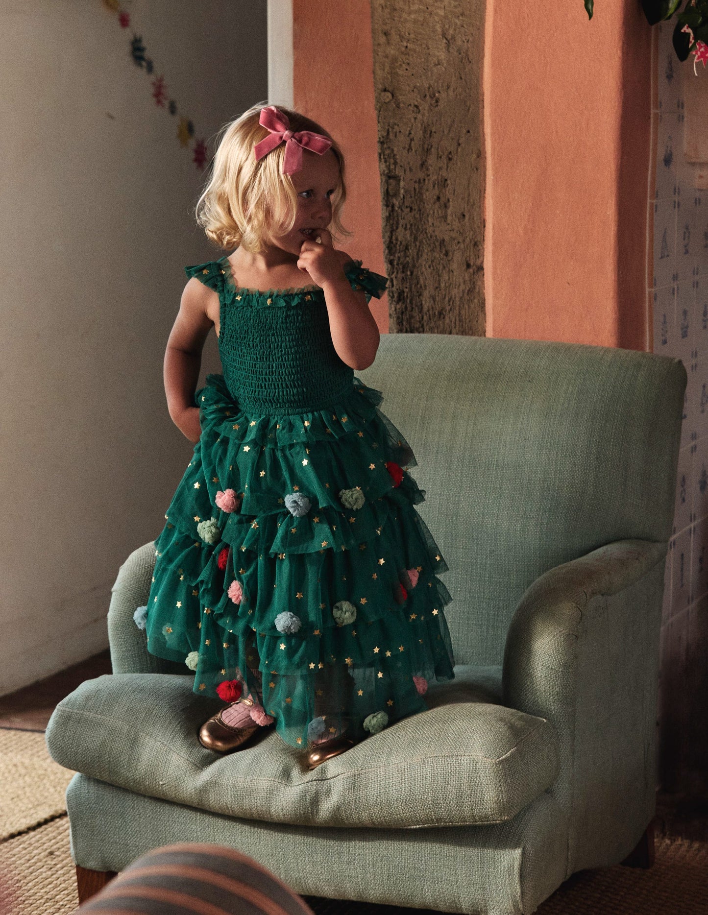 Maude Ruffle Tulle Dress -Jewel Green Christmas Tree