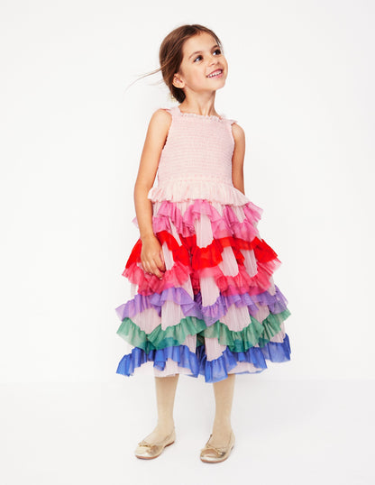 Maude Ruffle Tulle Dress-Multi Rainbow