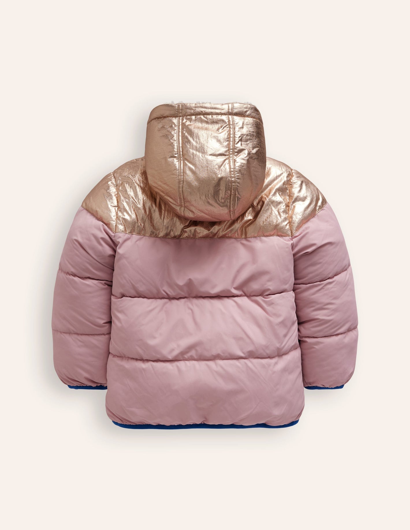 Reversible Padded Borg Coat-Pink Metallic Colourblock