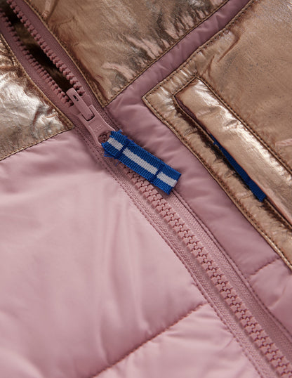 Reversible Padded Borg Coat-Pink Metallic Colourblock