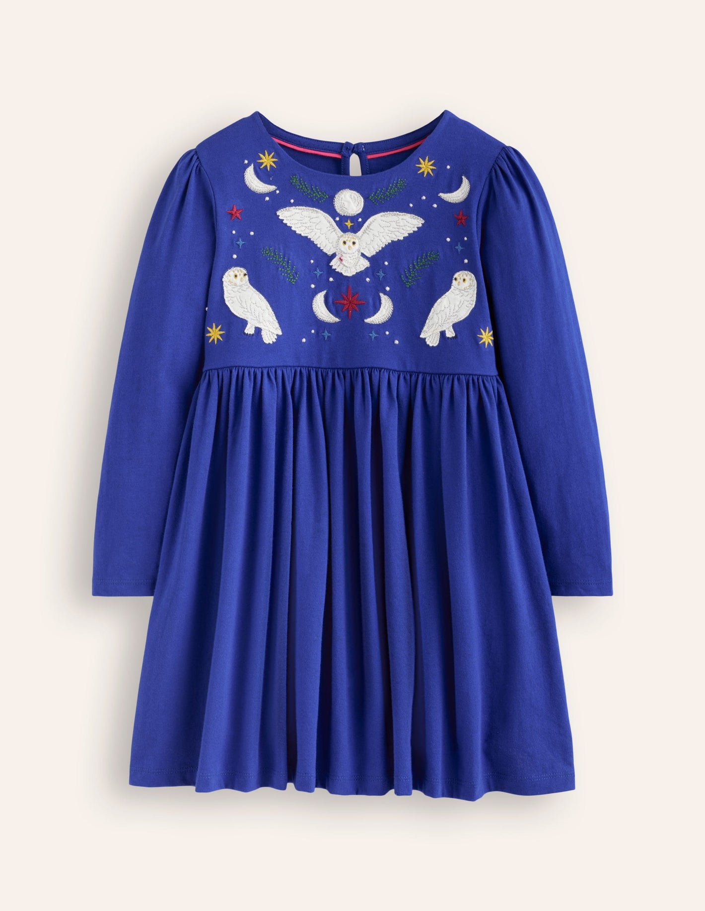 Nellie Appliqué Flare Dress-Sapphire Navy Owls