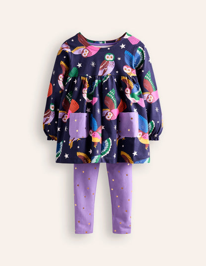 Print Tunic and Leggings Set -College Navy Owls