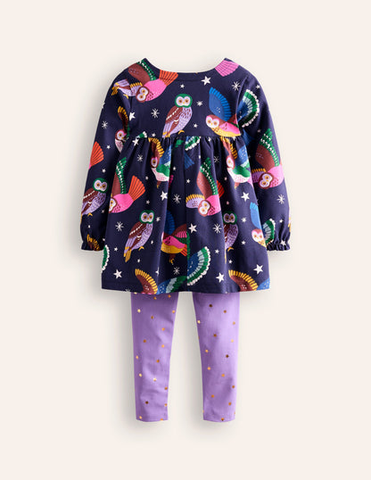 Print Tunic and Leggings Set -College Navy Owls