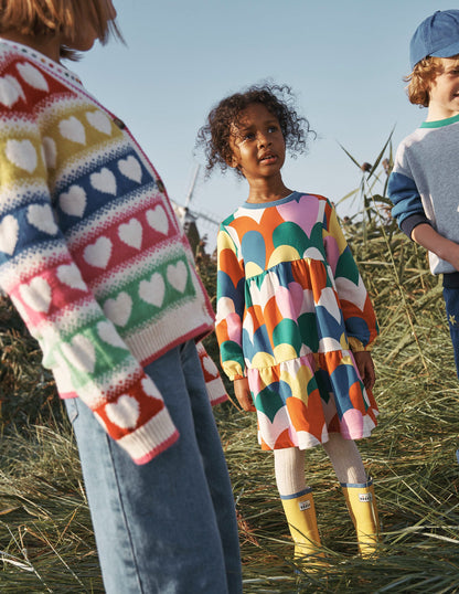 Tiered Sweatshirt Dress -Multi Collage Hearts