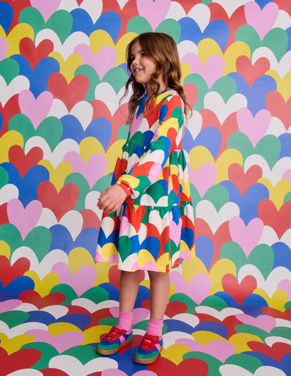 Tiered Sweatshirt Dress -Multi Collage Hearts