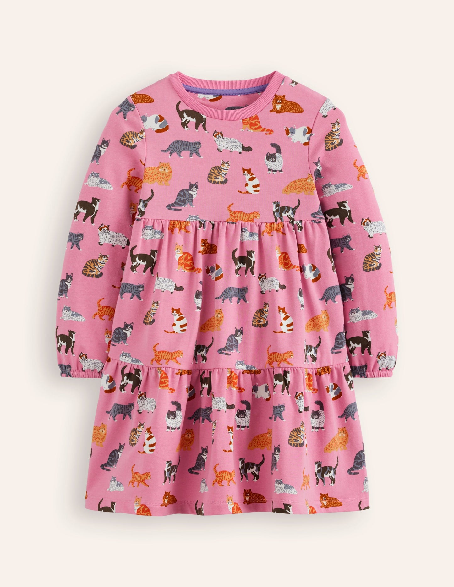 Tiered Sweatshirt Dress-Formica Pink Cats