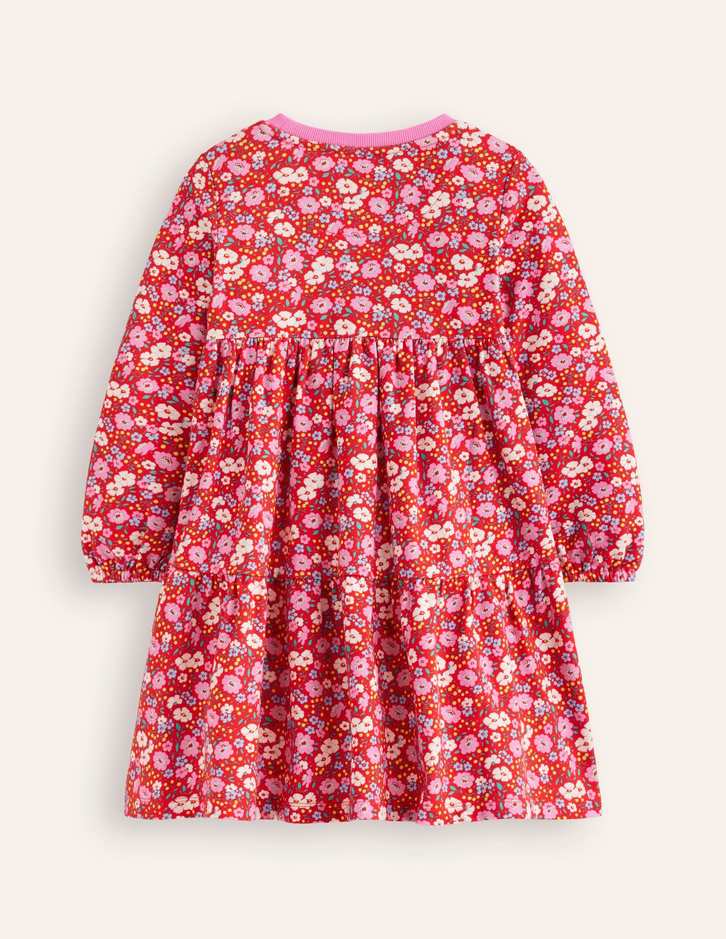 Tiered Sweatshirt Dress-Brilliant Red Flowerbed