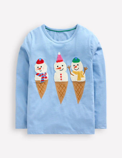 Printed Graphic T-Shirt -Vintage Blue Snowmen