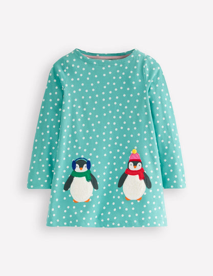 Appliqué Jersey Tunic -Brook Blue Spot Penguins