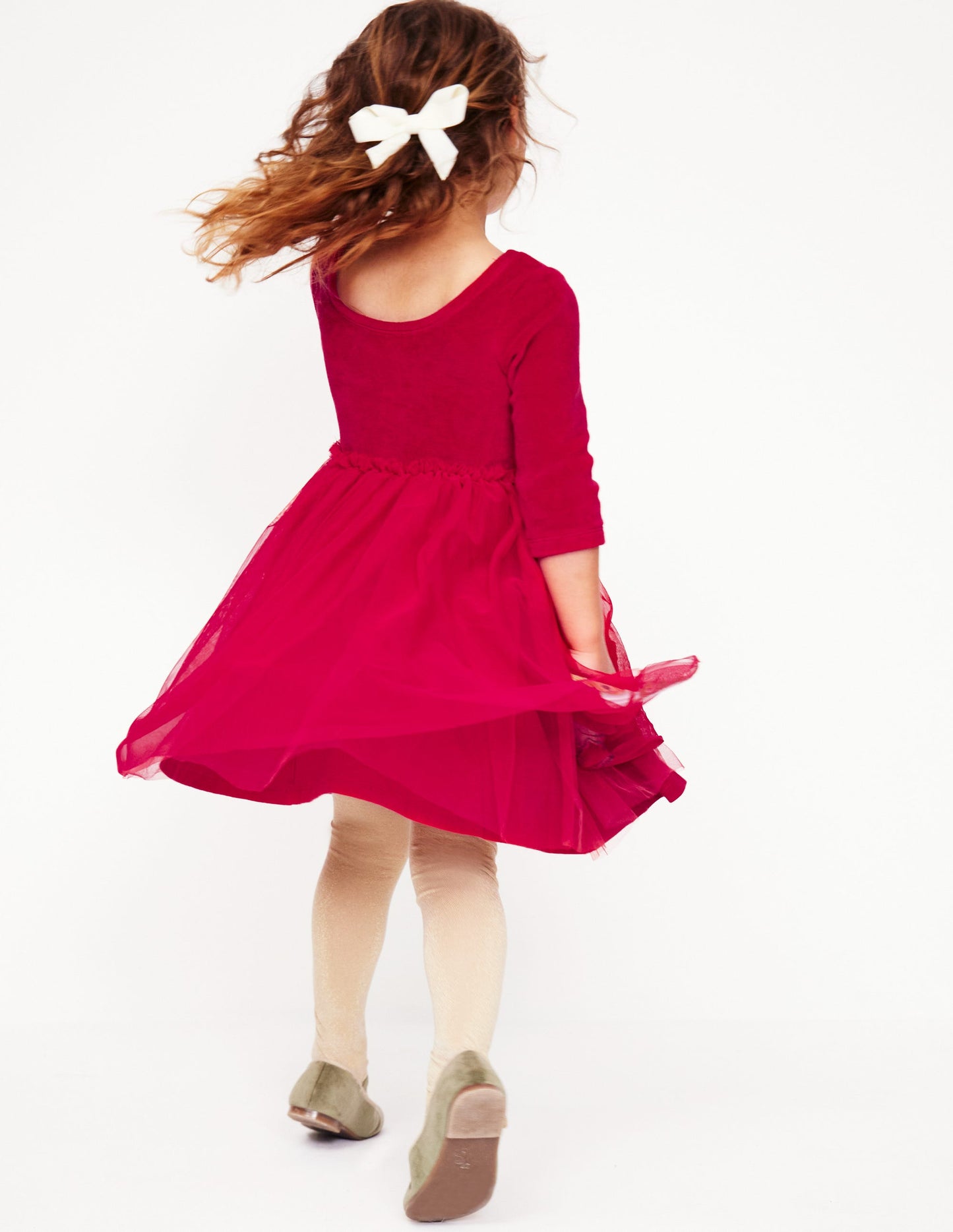 Velvet Tulle Appliqué Dress -Carmine Red Festive Dogs