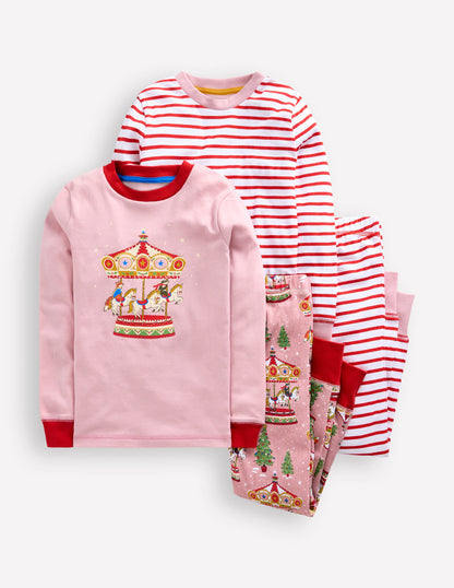 Twin Pack Snug Pyjamas -Vintage Pink Carousel