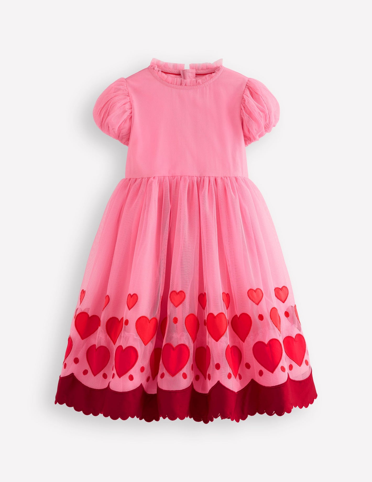 Appliqué Hem Tulle Dress-Bubblegum Pink Hearts