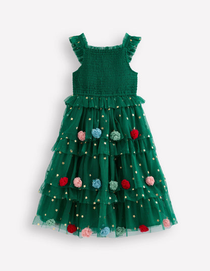 Maude Ruffle Tulle Dress -Jewel Green Christmas Tree