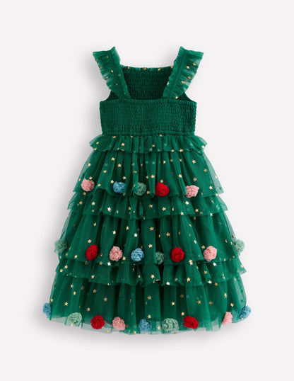 Maude Ruffle Tulle Dress -Jewel Green Christmas Tree