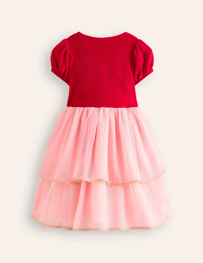 Nutcracker Appliqué Dress-Carmine Red/Almond Pink