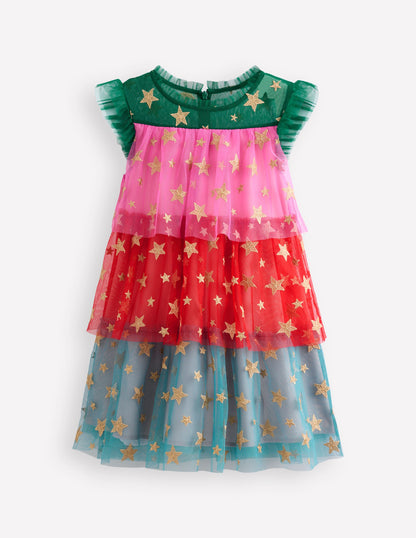 Tiered Tulle Dress-Multi Stars