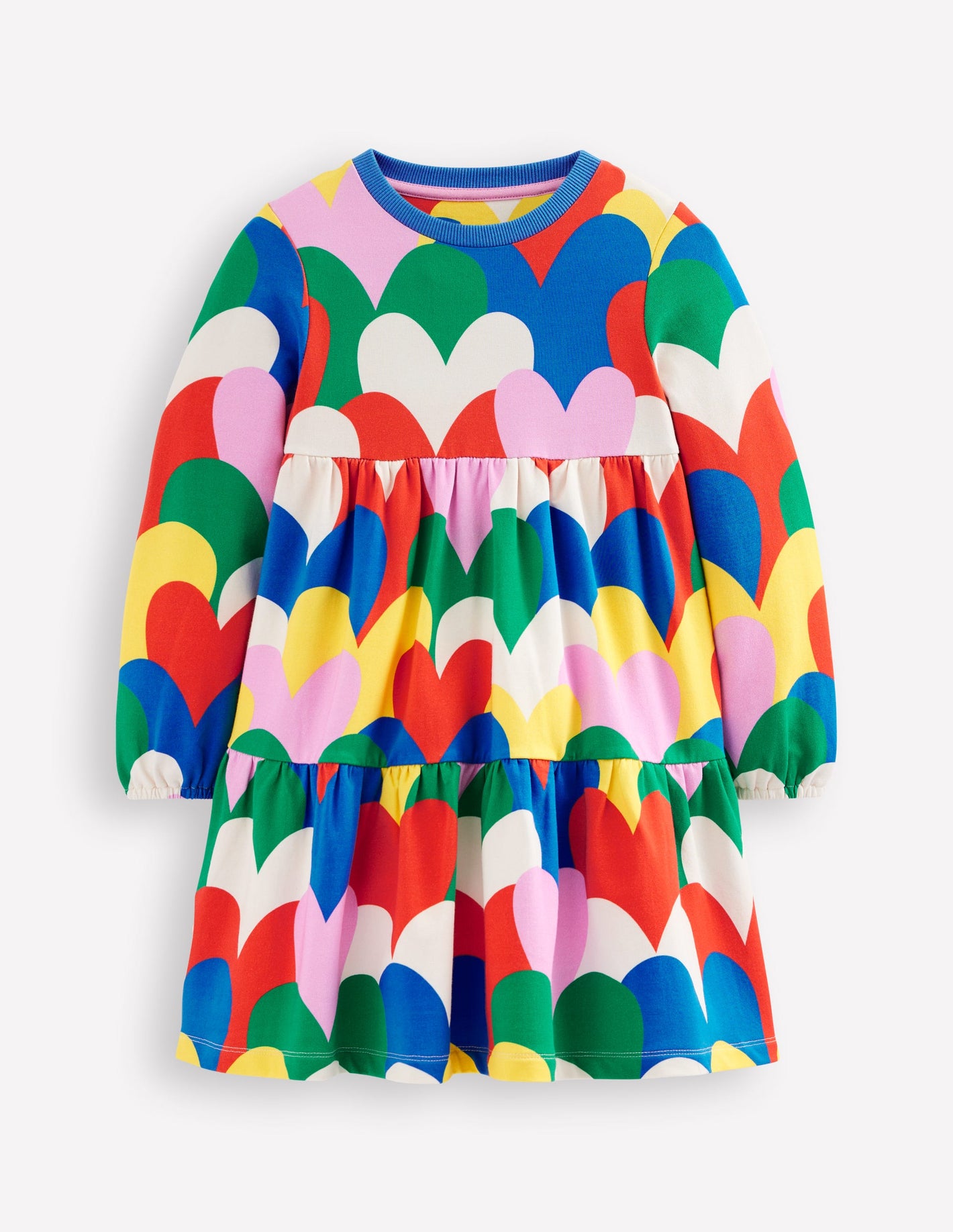 Tiered Sweatshirt Dress -Multi Collage Hearts