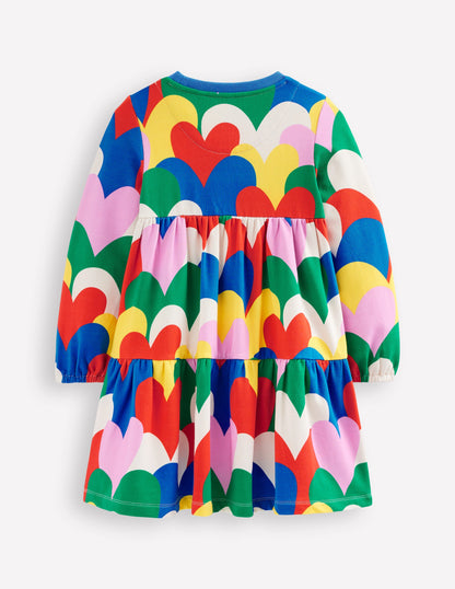 Tiered Sweatshirt Dress -Multi Collage Hearts