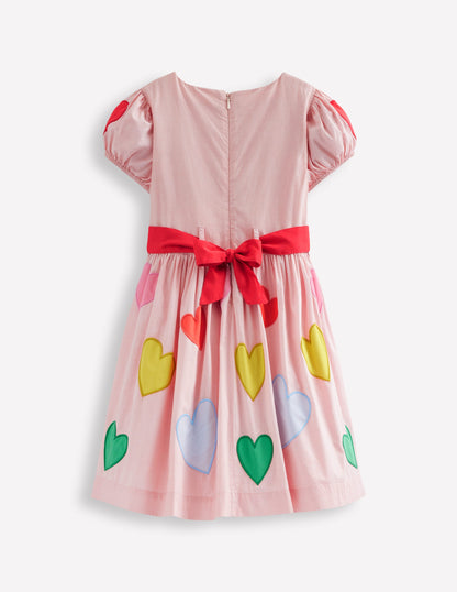 Puff Sleeve Heart Dress-Light Pink Hearts