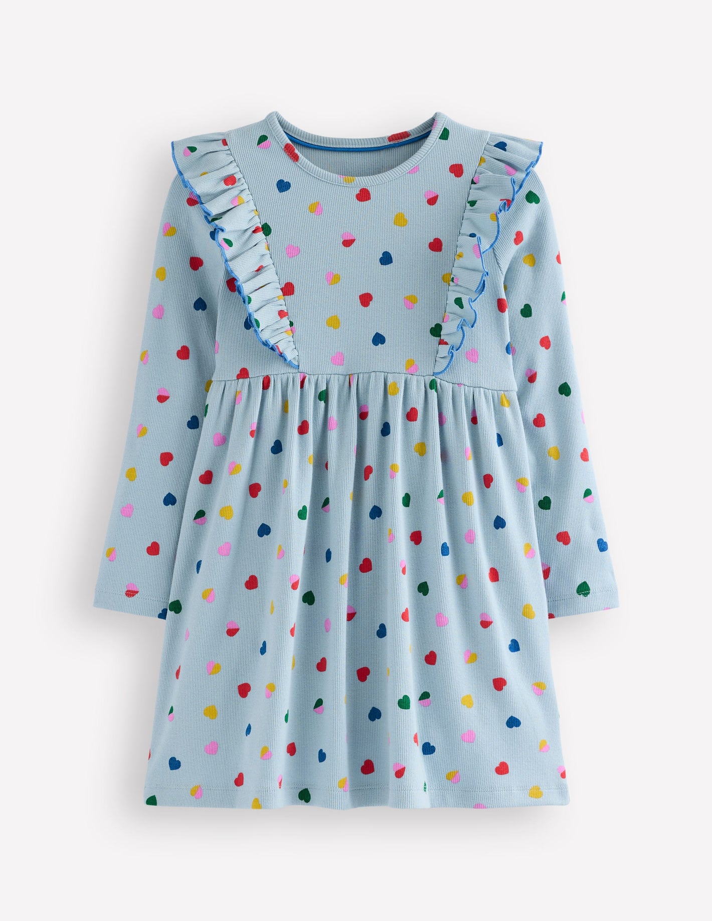 Ruffle Rib Jersey Dress-Vintage Blue Confetti Heart