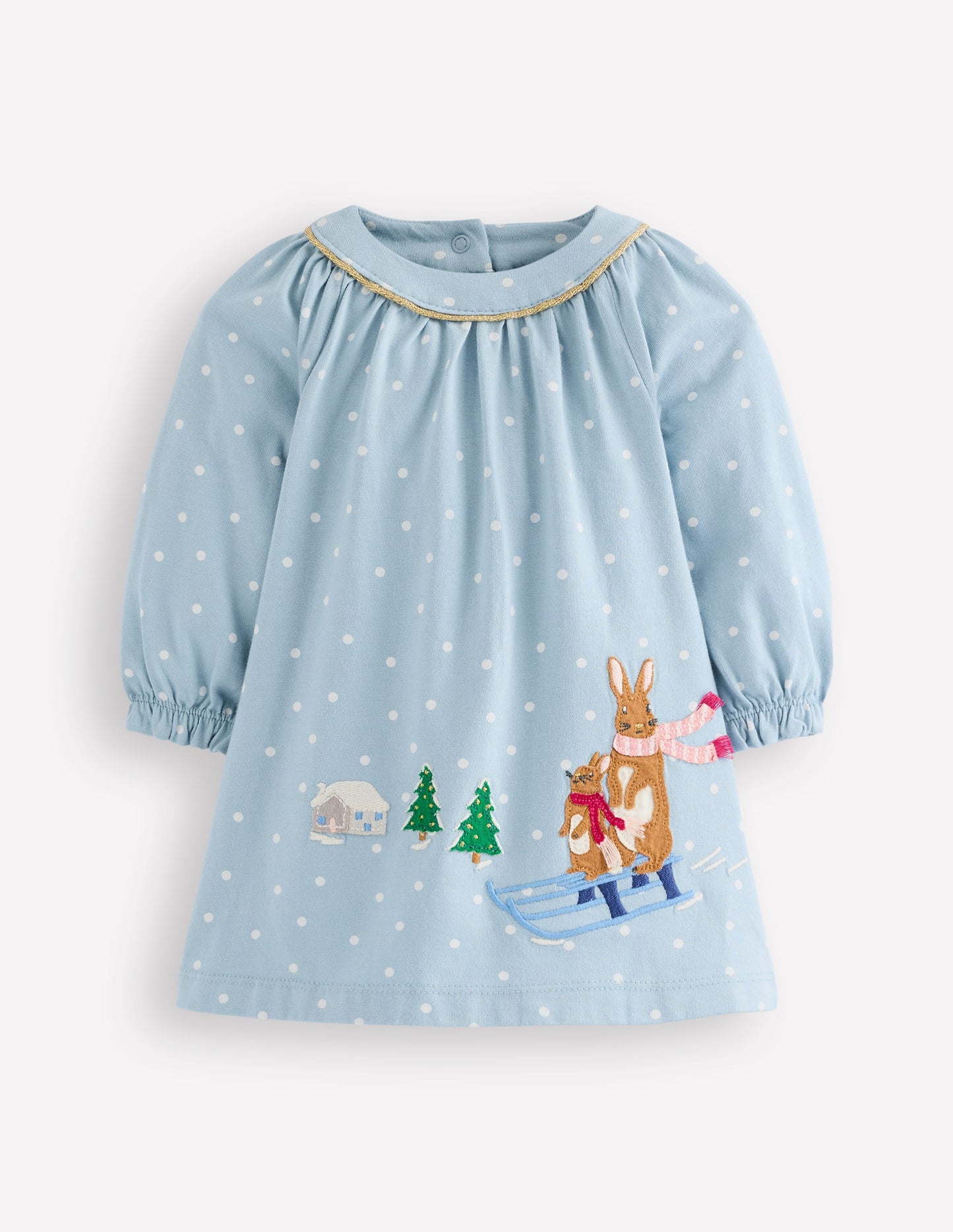 Big Appliqué Jersey Dress-Vintage Blue Bunnies