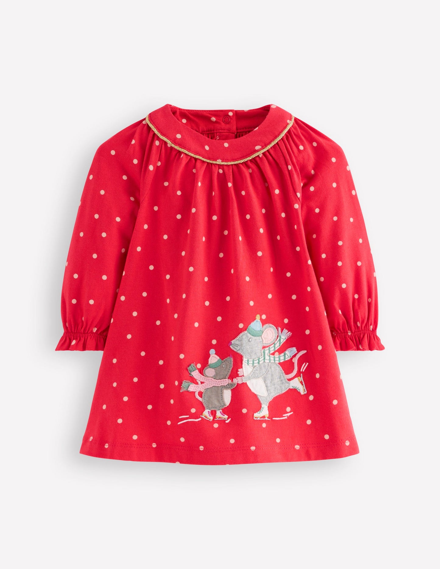 Big Appliqué Jersey Dress-Royal Red Spot Mice