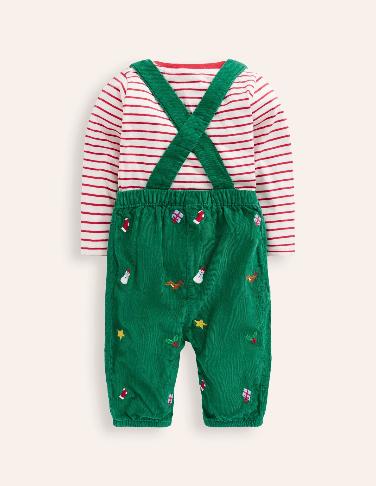 Cord Novelty Dungaree Set-Jewel Green Embroidery