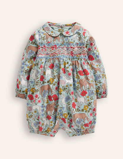 Smocked Romper-Blue Pony Floral