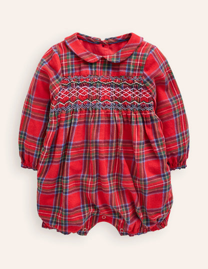 Smocked Romper-Red and Blue Check