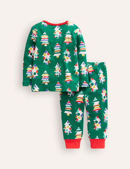 Snug Single Long John Pyjamas-Jewel Green Trees