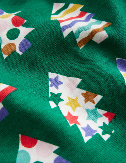 Snug Single Long John Pyjamas-Jewel Green Trees