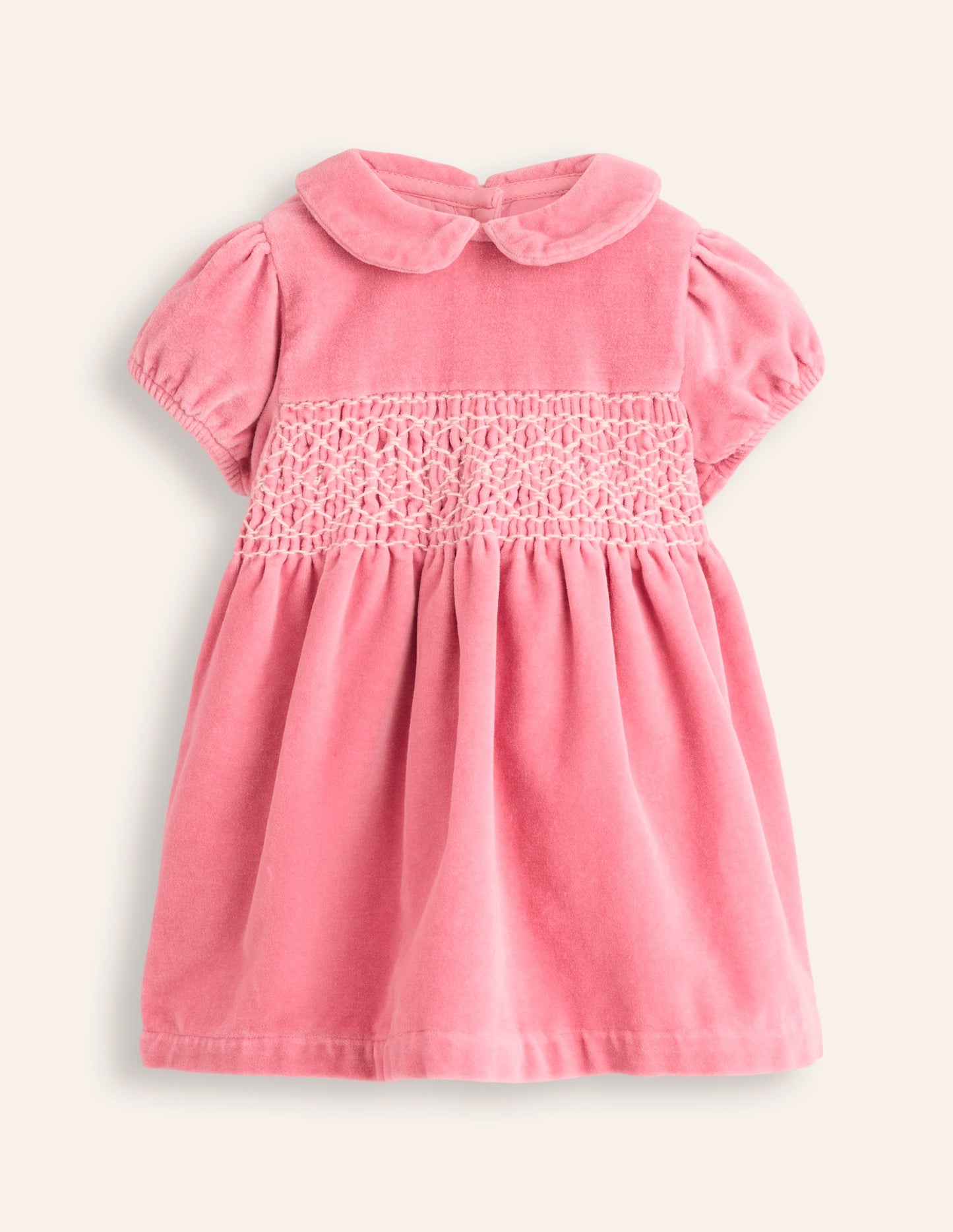 Velvet Smocked Dress-Almond Pink