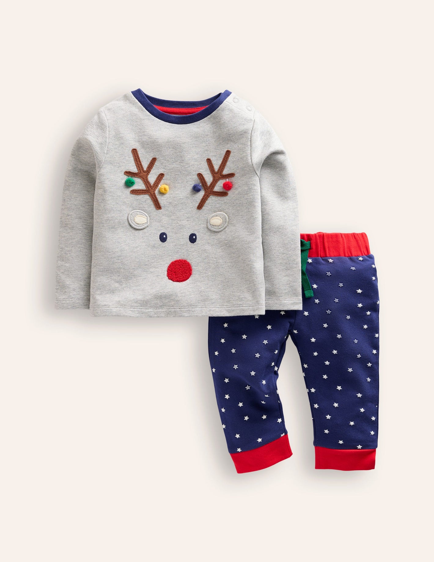 Jersey Top and Trousers Set-Grey Marl Reindeer