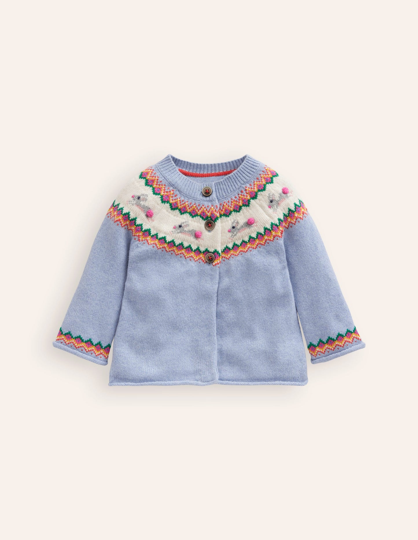 Edie Fair Isle Cardigan-Sky Blue Bunnies