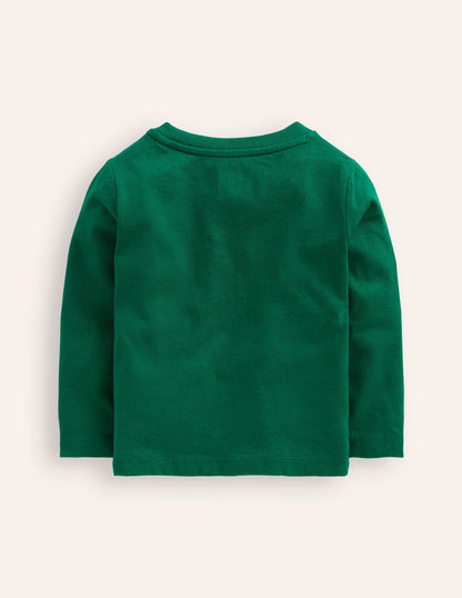 Long Sleeve Applique T-shirt-Jewel Green Train