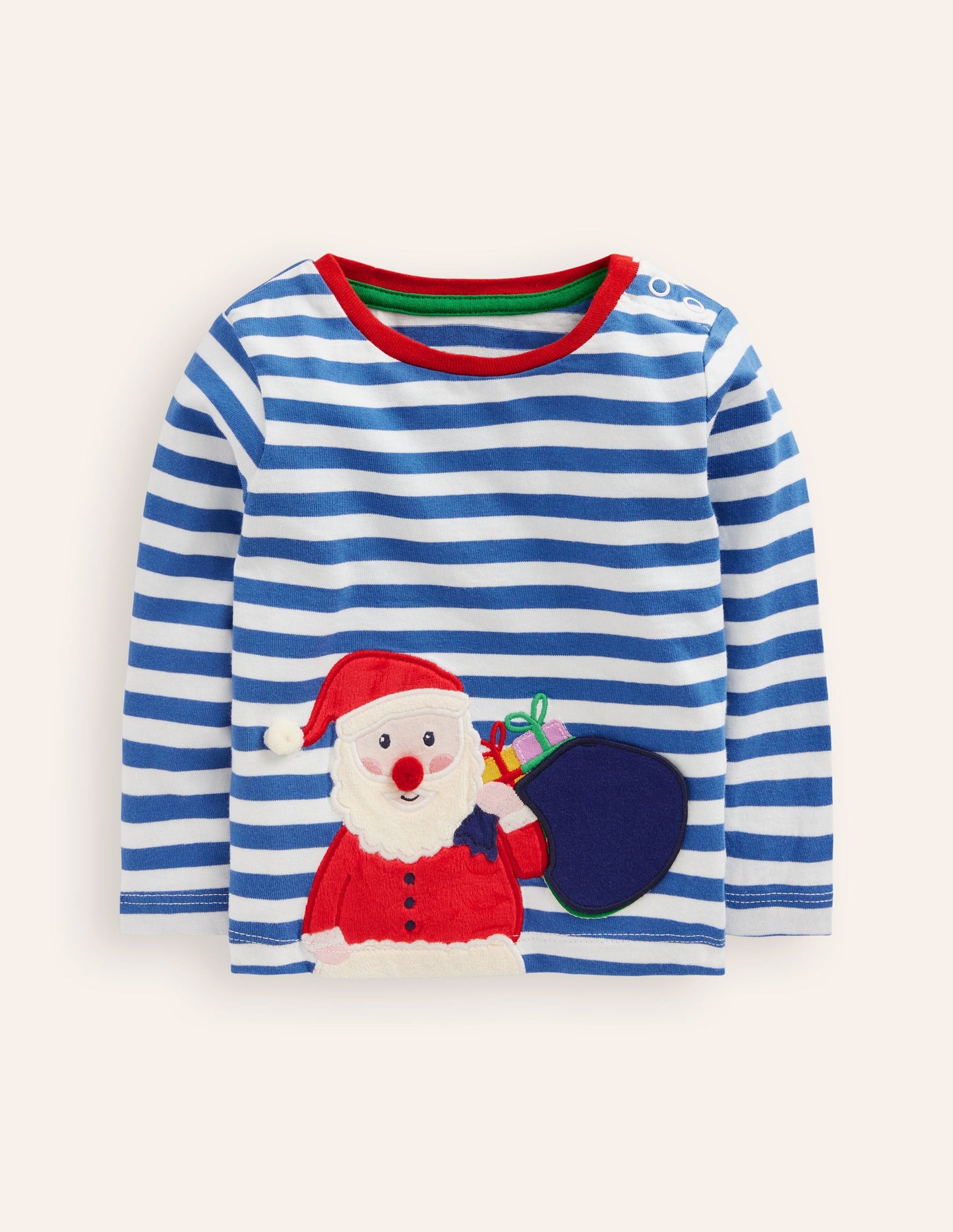 Long Sleeve Applique T-shirt-Bluejay Santa