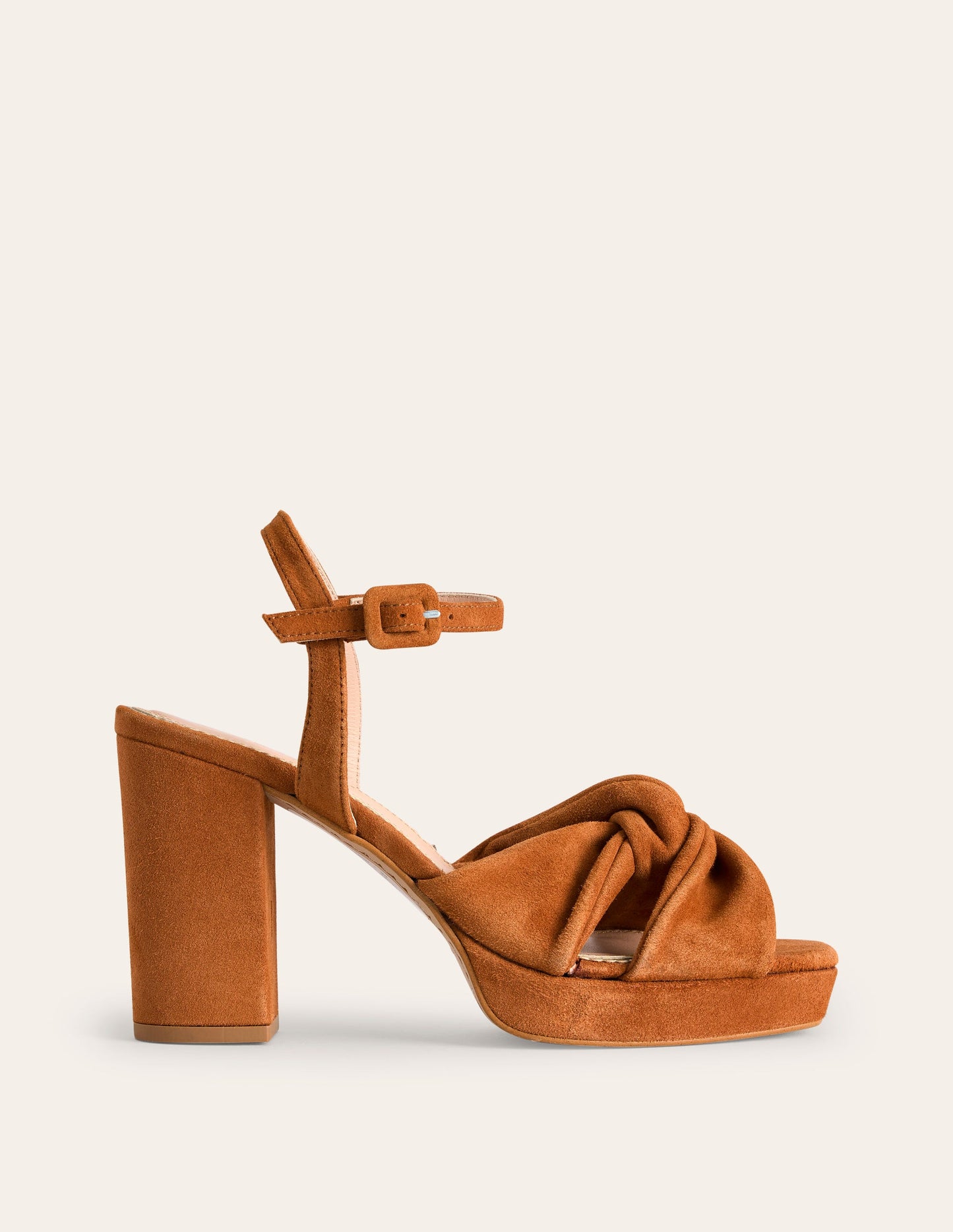 Twist-Front Heeled Platforms-Ginger Snap Suede