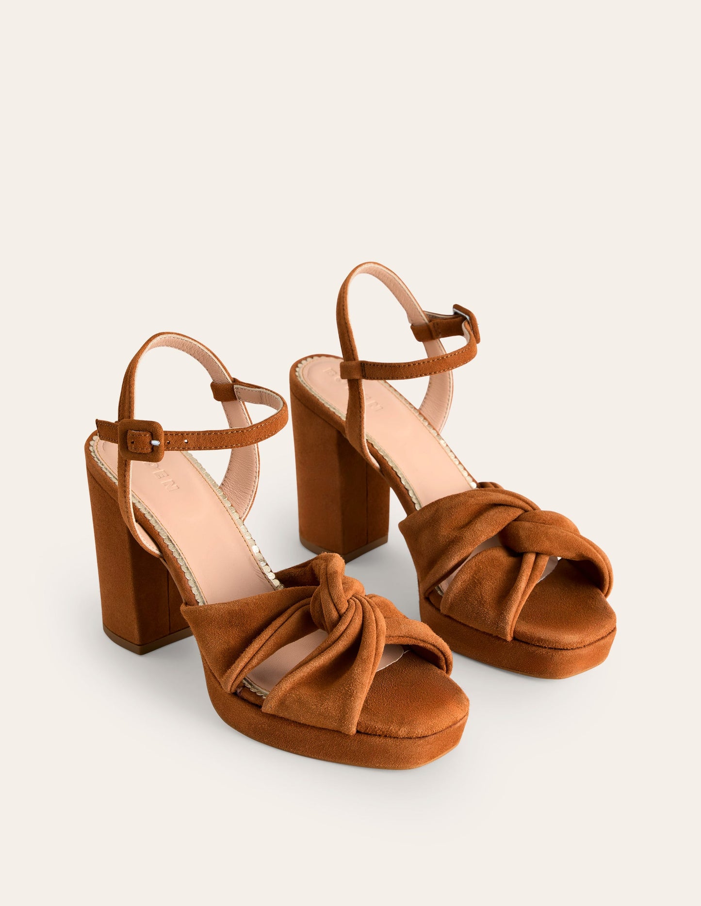 Twist-Front Heeled Platforms-Ginger Snap Suede