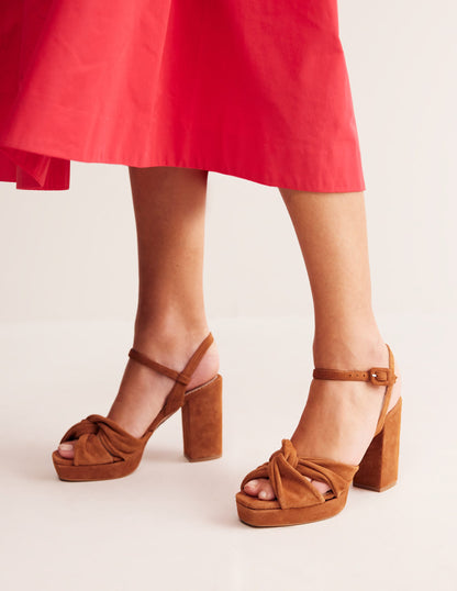 Twist-Front Heeled Platforms-Ginger Snap Suede